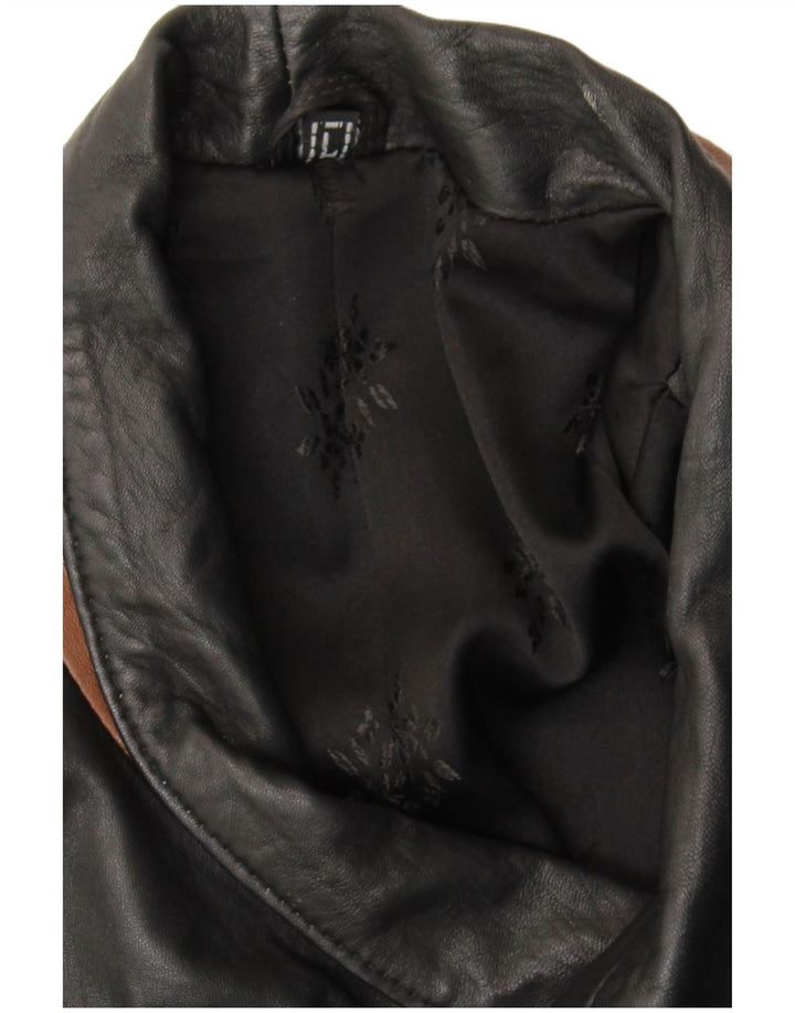 VINTAGE Mens Leather Coat UK 40 Large Black Colourblock