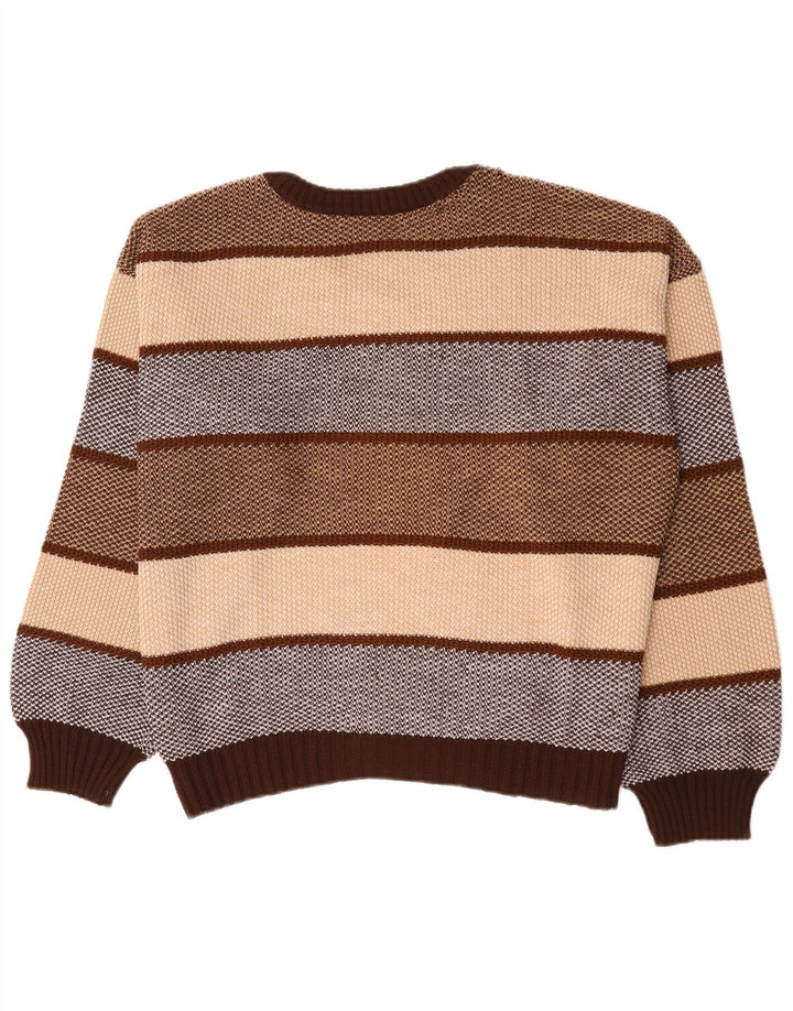Vintage Mens Crew Neck Jumper Sweater XL Brown Striped
