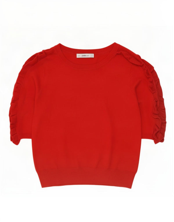 Zara Womens 3/4 Sleeve Boat Neck Jumper Sweater UK 10 Small Red Viscose