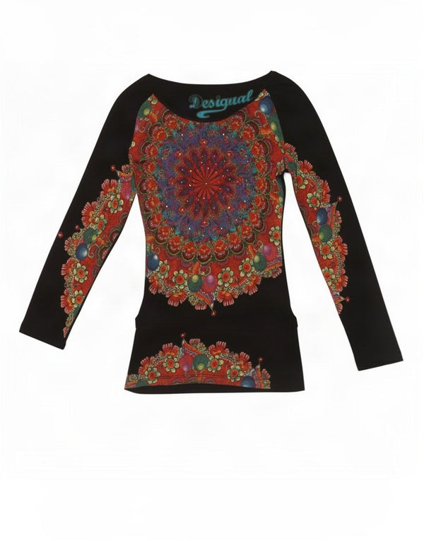 Desigual Womens Graphic Top Long Sleeve UK 8 Small Black Paisley