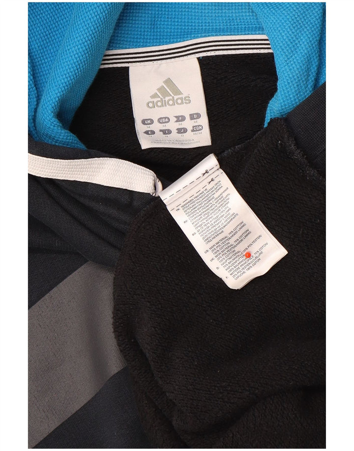 Adidas Mens Hoodie Jumper Medium Black Colourblock Cotton