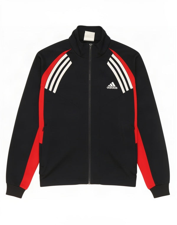 Adidas Boys Tracksuit Top Jacket 11-12 Years Black Colourblock Polyester