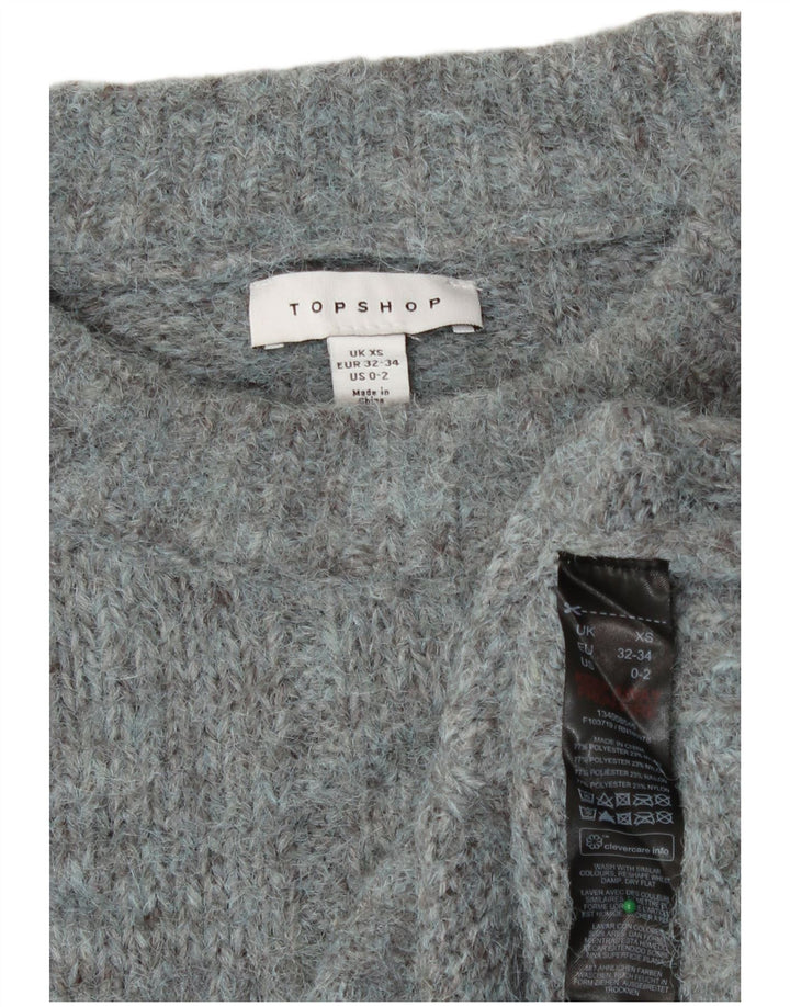 Topshop Womens Oversized Crew Neck Jumper Sweater UK 6 XS Grey Polyester