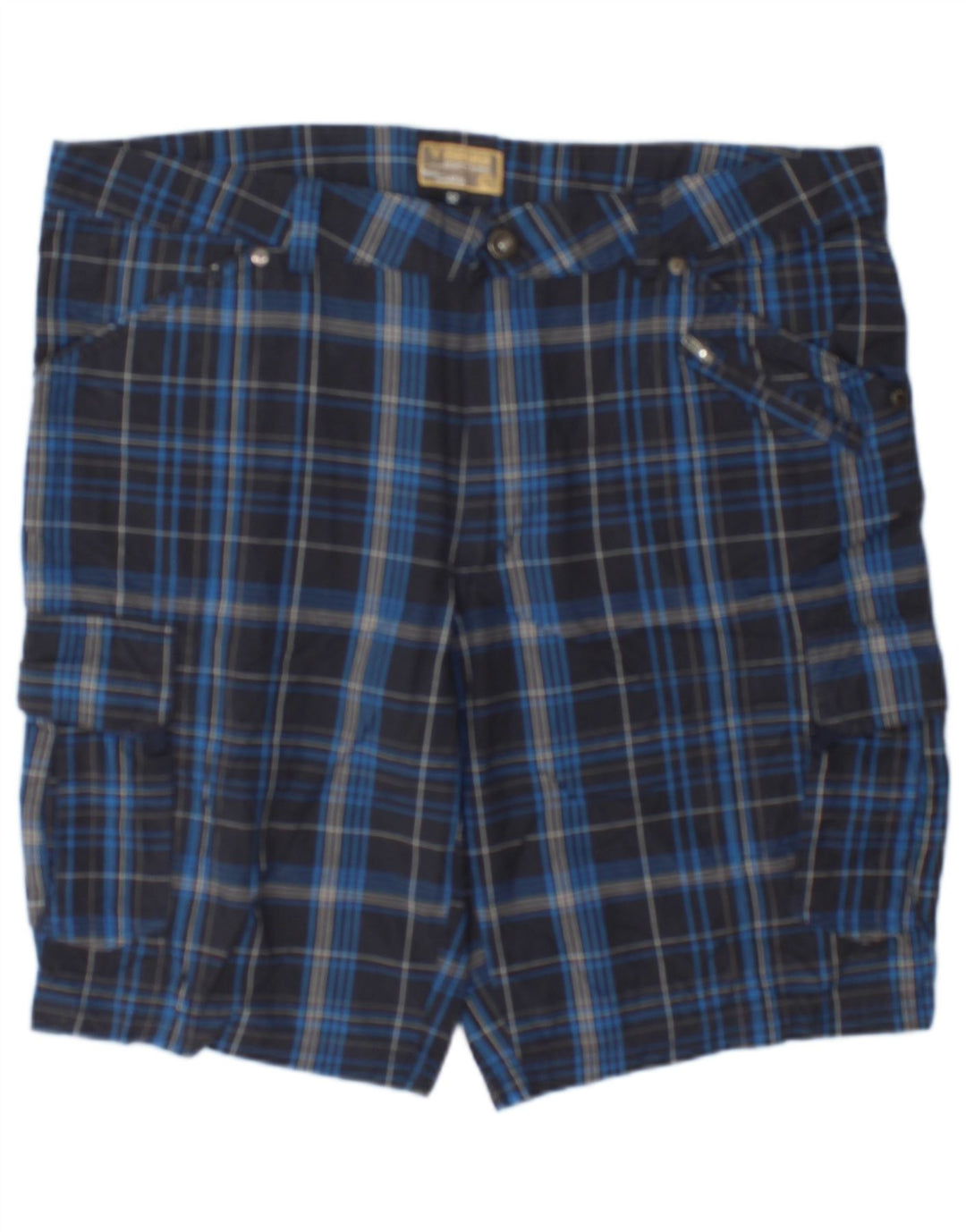 Brugi Mens Cargo Shorts IT 52 XL W36 Navy Blue Check Cotton