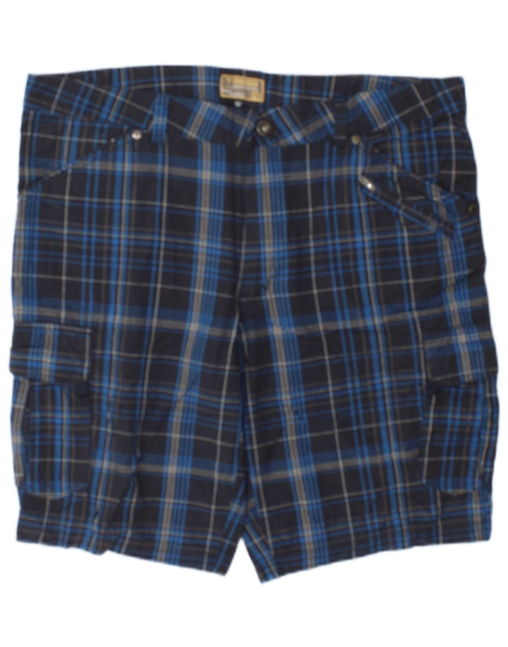 Brugi Mens Cargo Shorts IT 52 XL W36 Navy Blue Check Cotton