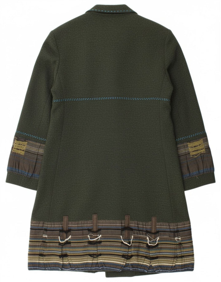 Vintage Womens Overcoat UK 14 Large Green Striped Acetate