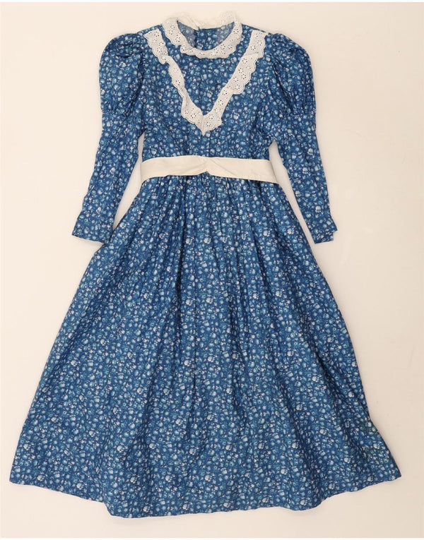 Vintage Womens Long Sleeve Maxi Dress UK 10 Small Blue Floral