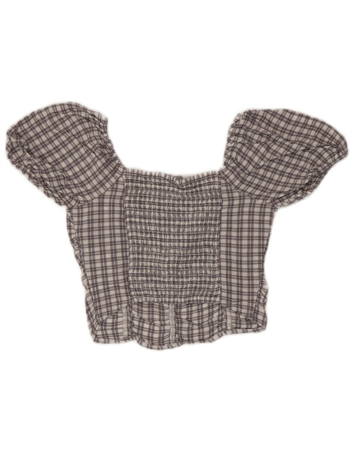 HOLLISTER Womens Crop Top UK 4 XS Grey Check Viscose