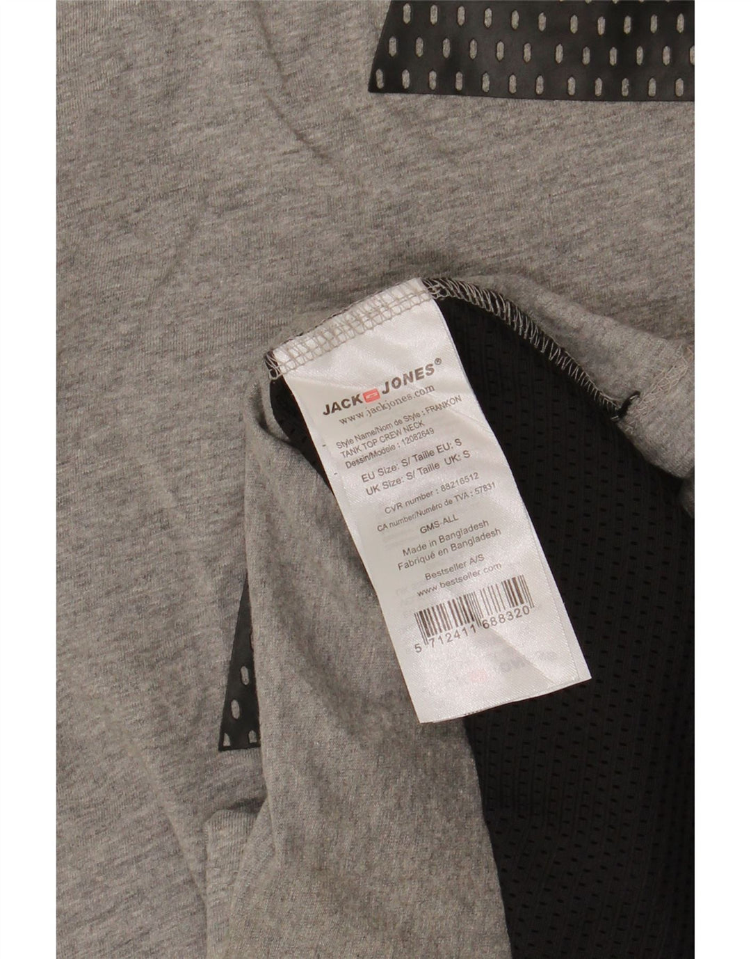 Jack & Jones Mens Graphic Vest Top Small Grey Flecked Cotton