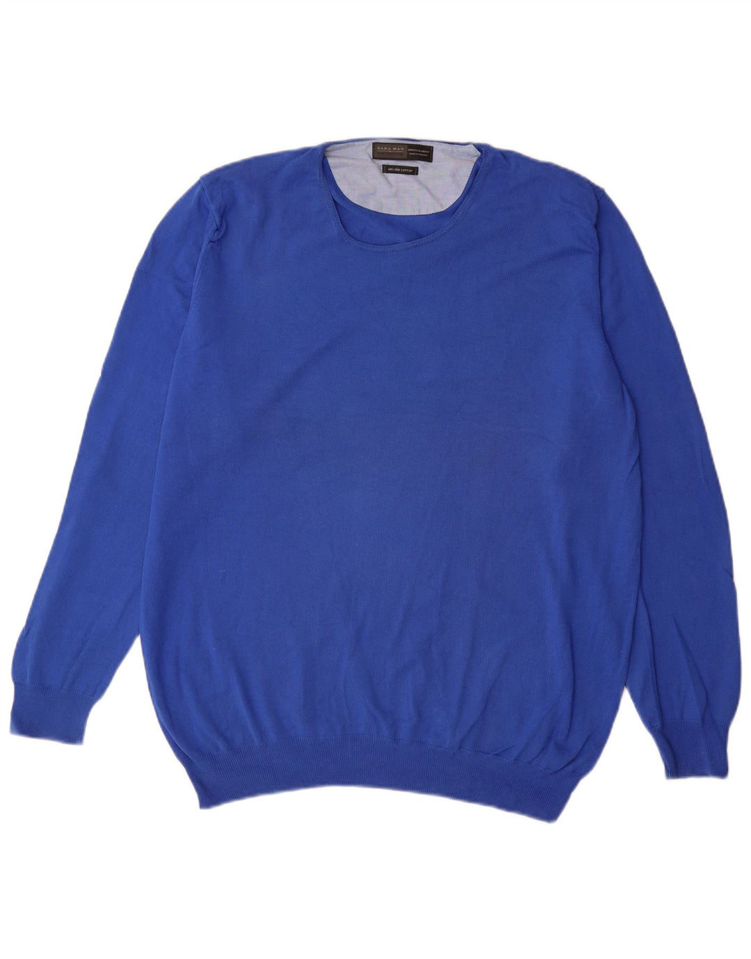Zara Mens Crew Neck Jumper Sweater XL Blue Cotton