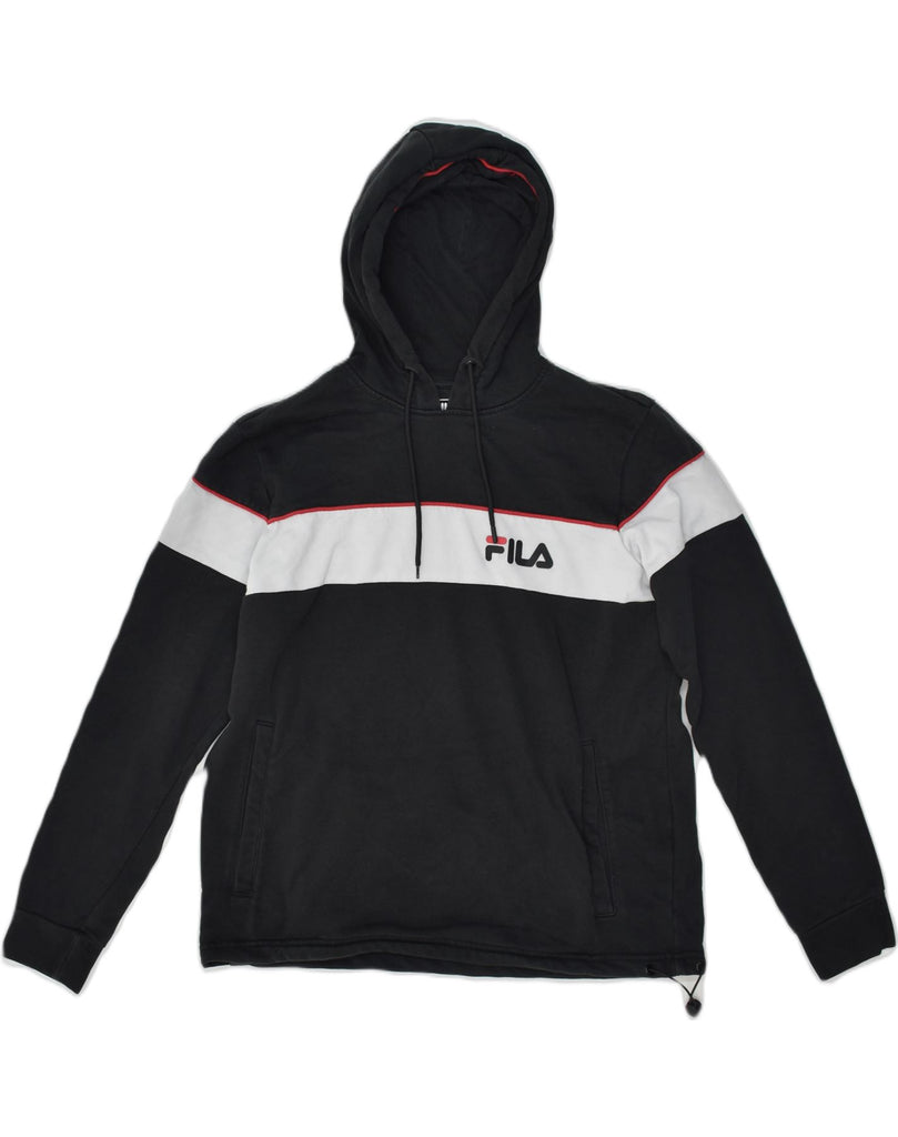 FILA Mens Hoodie Jumper Medium Black Colourblock Cotton | Vintage Fila | Thrift | Second-Hand Fila | Used Clothing | Messina Hembry 