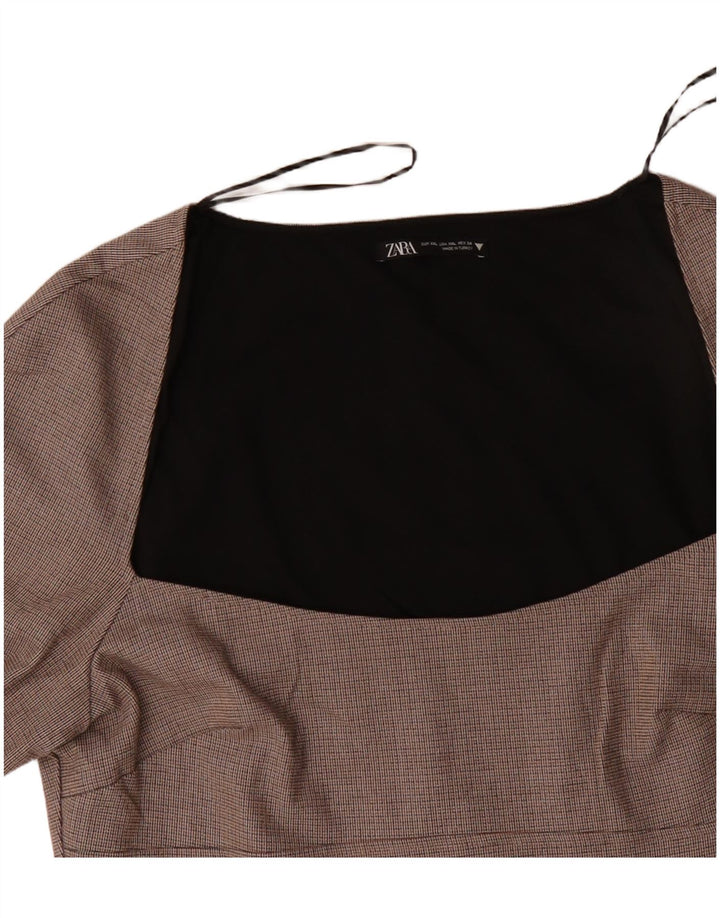 ZARA Womens Long Sleeve Sheath Dress UK 20 2XL Beige Check Polyester