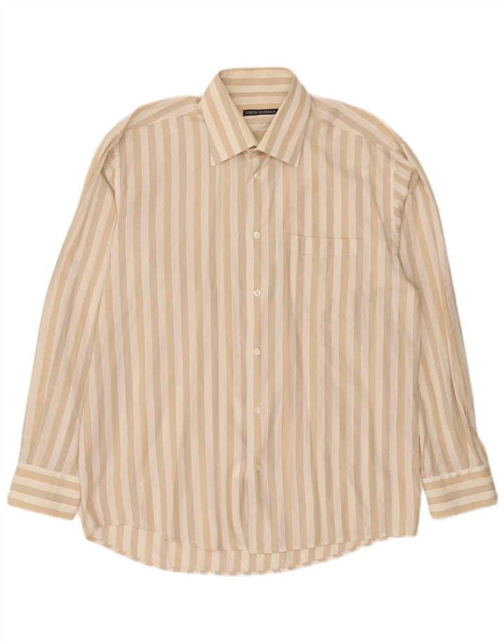 Vintage Mens Shirt Large Beige Striped