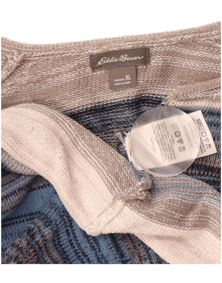 EDDIE BAUER Womens V-Neck Jumper Sweater UK 18 XL Multicoloured Striped