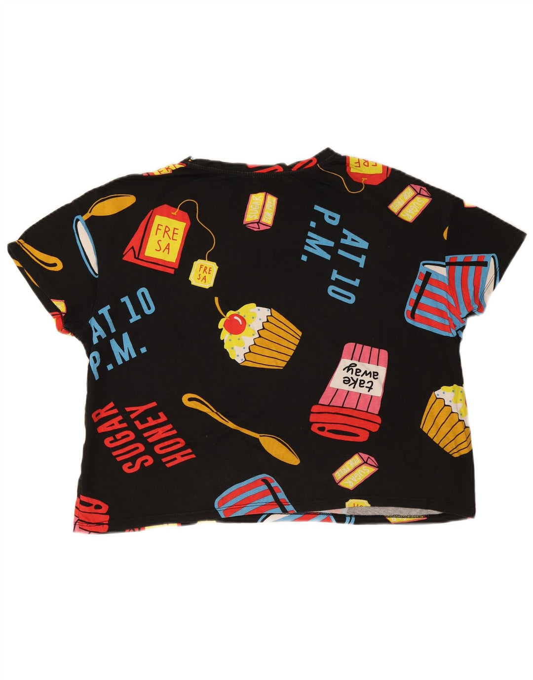 Zara Womens Crop Oversized Graphic T-Shirt Top UK 14 Medium Black