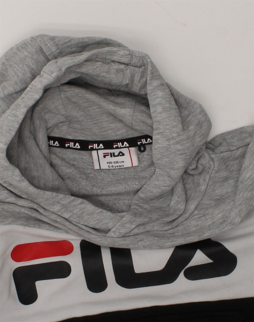 FILA Boys Graphic Hoodie Jumper 5-6 Years Grey Colourblock Cotton | Vintage Fila | Thrift | Second-Hand Fila | Used Clothing | Messina Hembry 