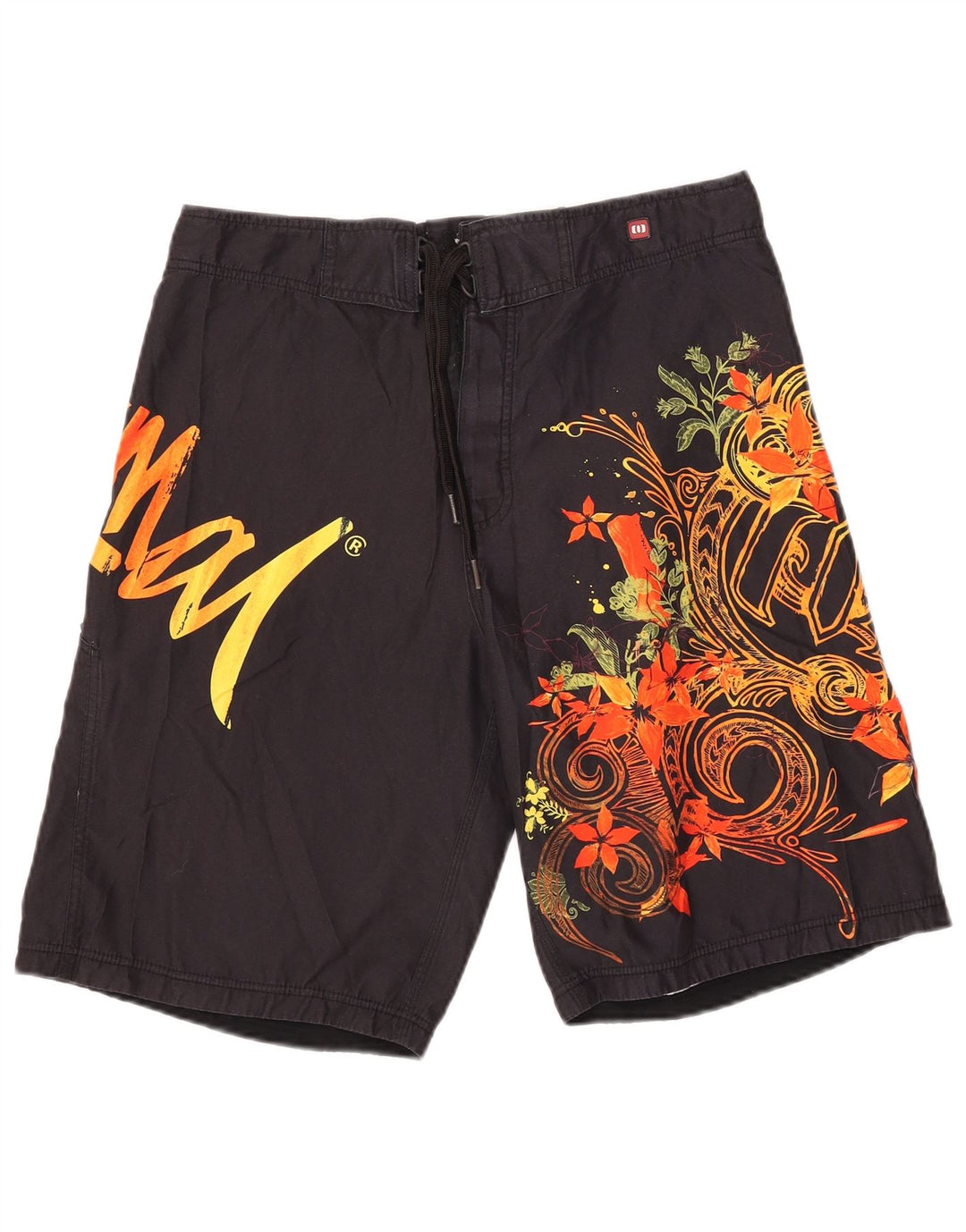 Animal Mens Graphic Swimming Shorts Medium Black Floral Polyester