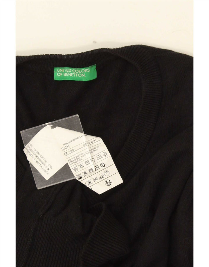 Benetton Mens V-Neck Jumper Sweater Small Black Cotton