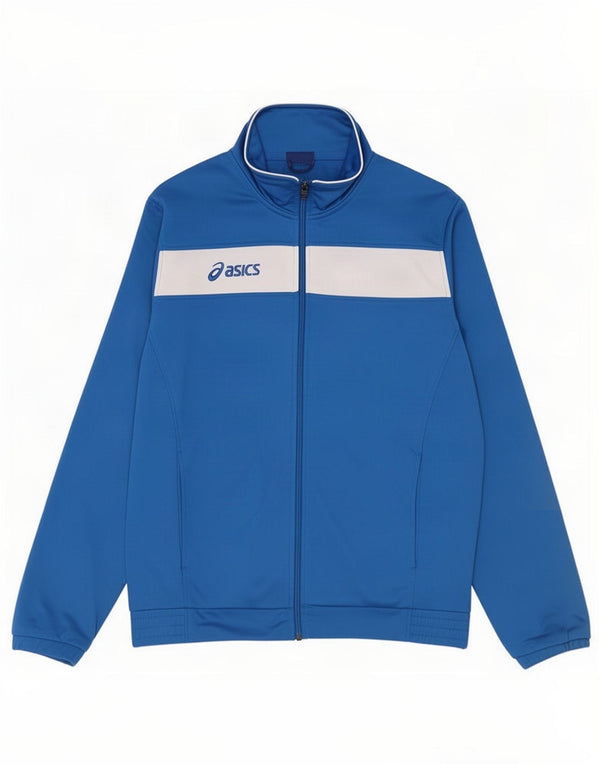 Asics Mens Graphic Tracksuit Top Jacket Medium Blue Colourblock Polyester