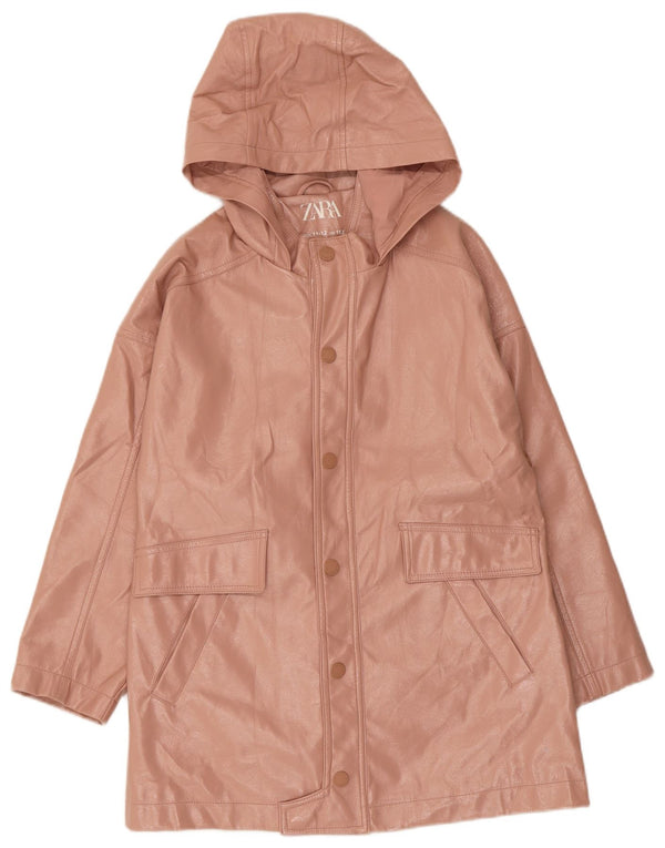 Zara Girls Hooded Faux Leather Overcoat 11-12 Years Pink Polyurethane