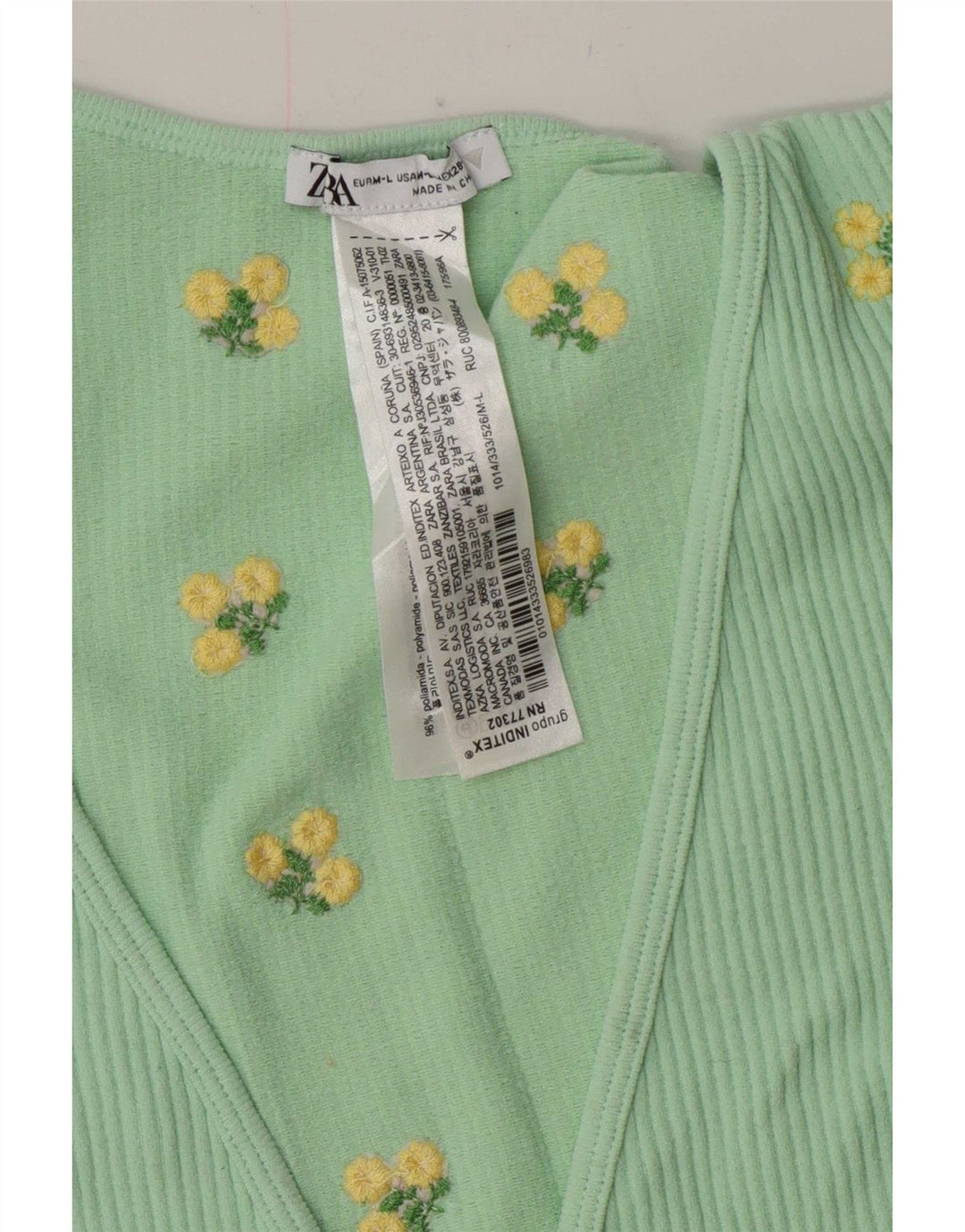 Zara Womens Wrap Cardigan Top UK 12 Medium Green Floral Polyamide