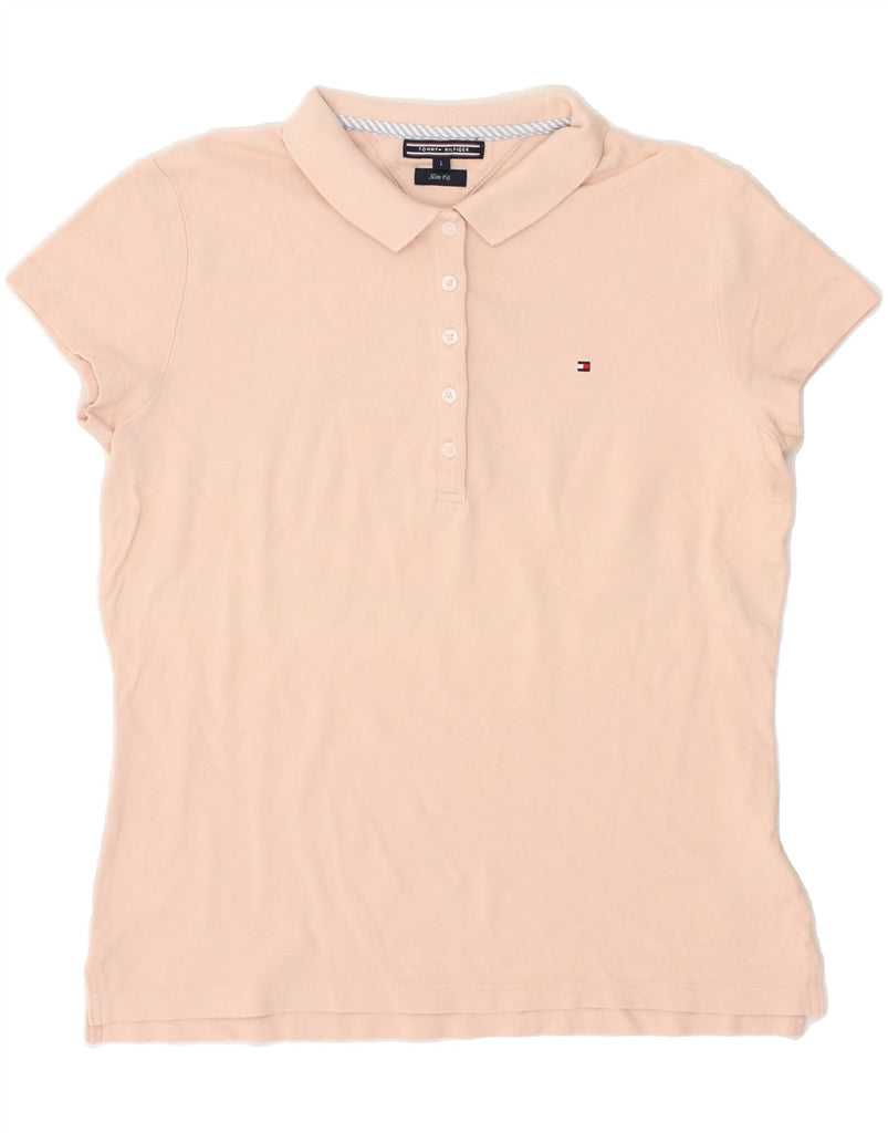 TOMMY HILFIGER Womens Slim Fit Polo Shirt UK 14 Large Pink Cotton | Vintage Tommy Hilfiger | Thrift | Second-Hand Tommy Hilfiger | Used Clothing | Messina Hembry 