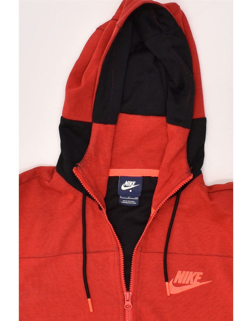 NIKE Mens Zip Hoodie Sweater Small Red Colourblock Cotton | Vintage Nike | Thrift | Second-Hand Nike | Used Clothing | Messina Hembry 