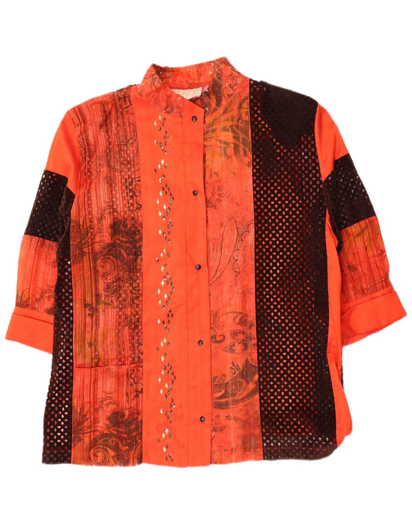 Vintage Womens 3/4 Sleeve Shirt Blouse UK 14 Medium Orange Paisley
