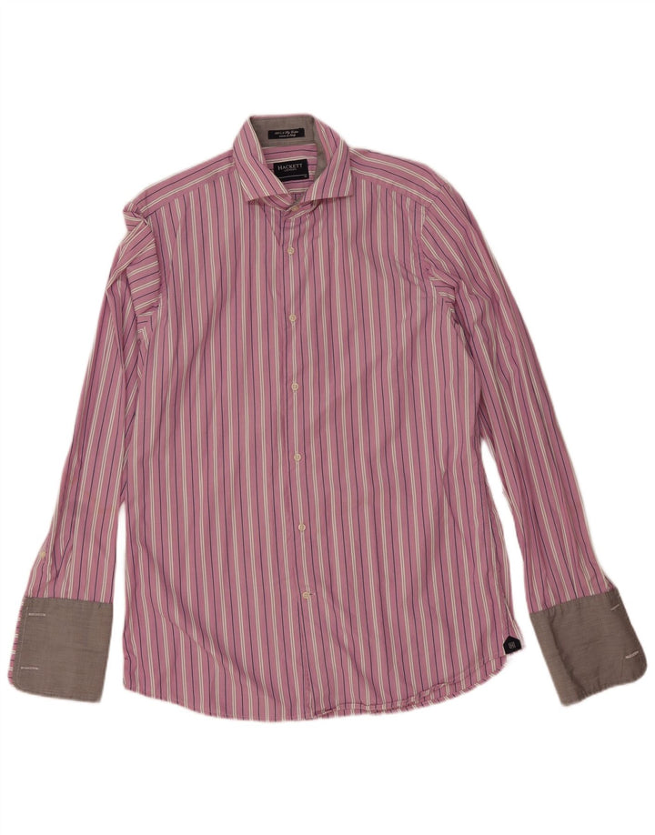 Hackett Mens Formal Shirt Size 41 16 Large Purple Striped Cotton