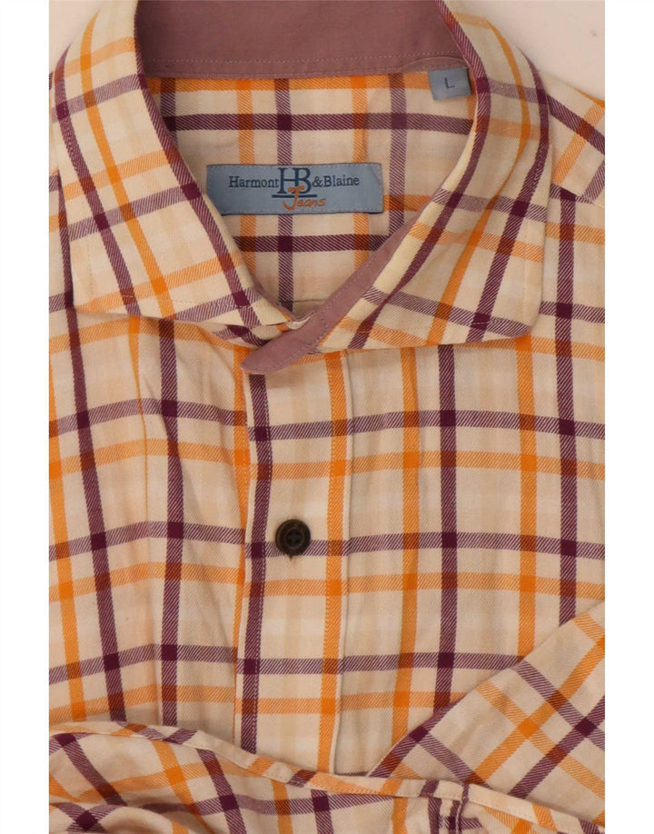 Harmont & Blaine Mens Shirt Large Orange Check Cotton