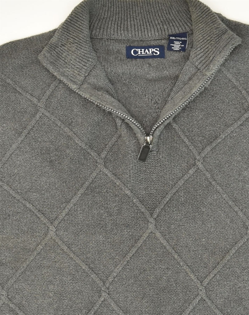 CHAPS Mens Zip Neck Jumper Sweater 2XL Grey Argyle/Diamond Cotton | Vintage Chaps | Thrift | Second-Hand Chaps | Used Clothing | Messina Hembry 