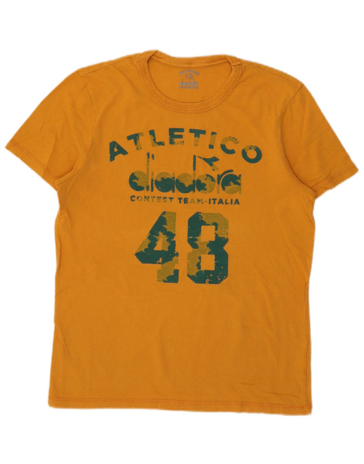 Diadora Mens Graphic T-Shirt Top Small Yellow Cotton