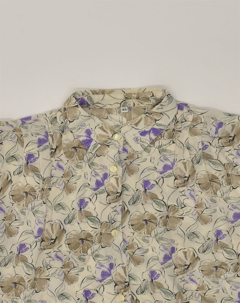 VINTAGE Womens Shirt Blouse IT 46 Large Beige Floral Viscose | Vintage Vintage | Thrift | Second-Hand Vintage | Used Clothing | Messina Hembry 