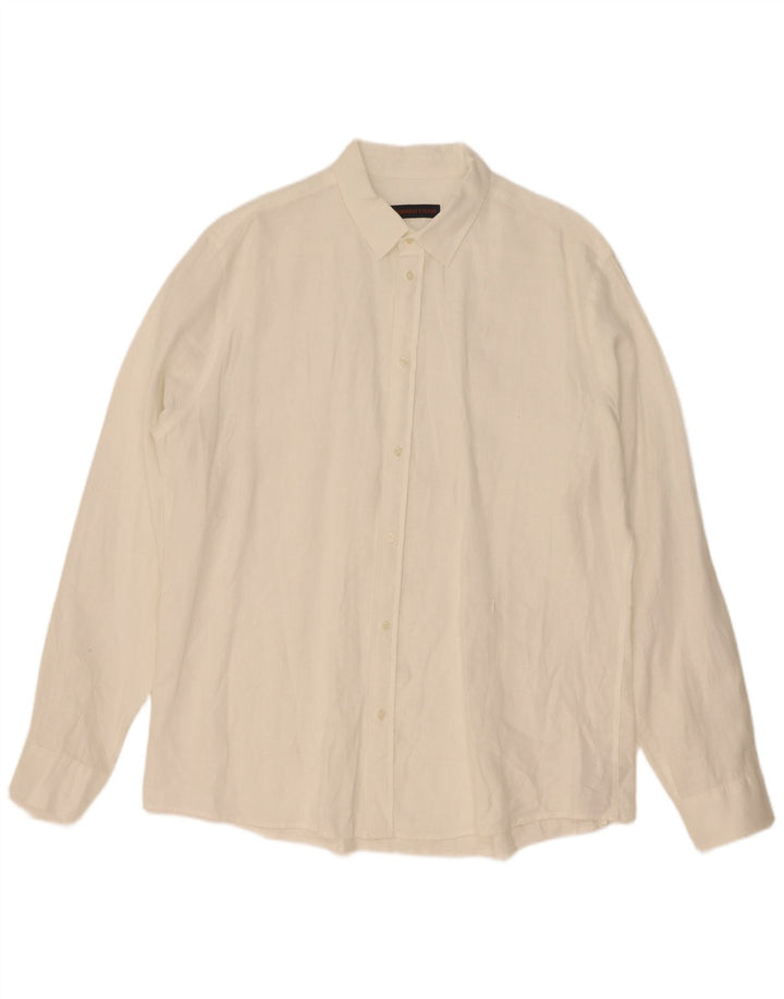 Trussardi Mens Shirt Size 43 Large White Linen