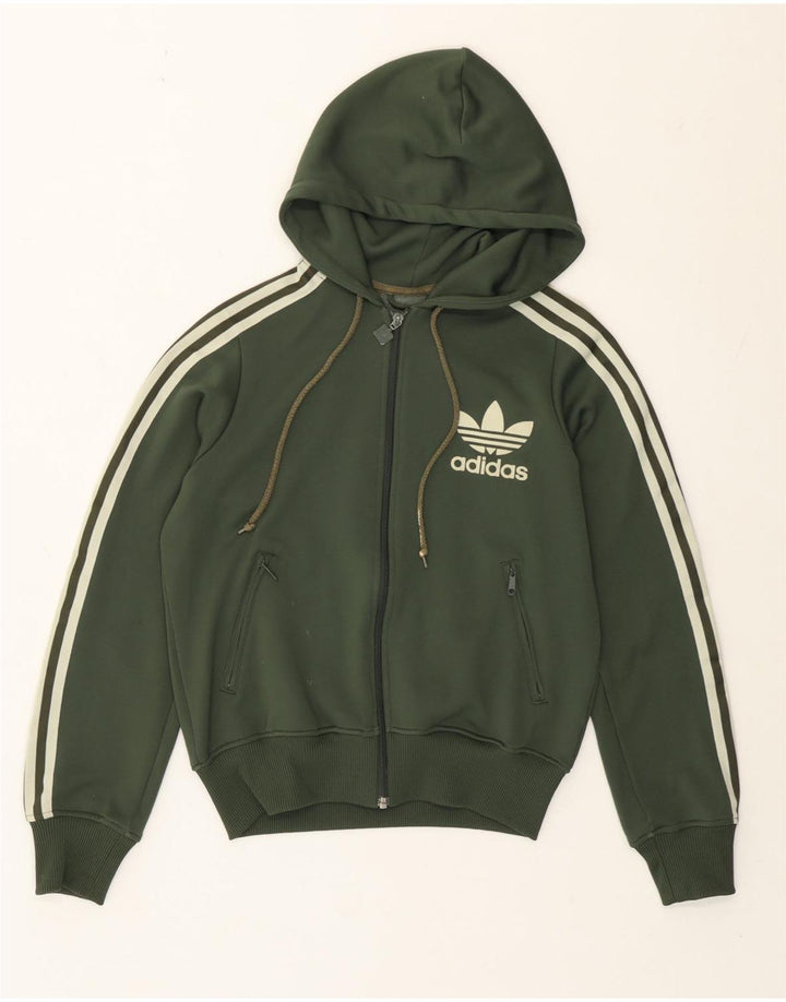 Adidas Womens Zip Hoodie Sweater UK 14 Medium Green Polyester