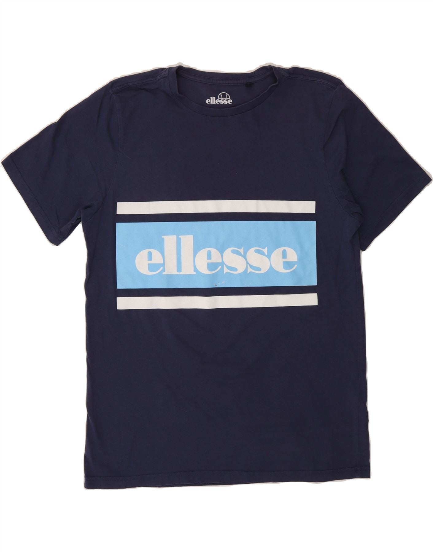 ELLESSE Mens Graphic T-Shirt Top Medium Navy Blue Cotton Vintage