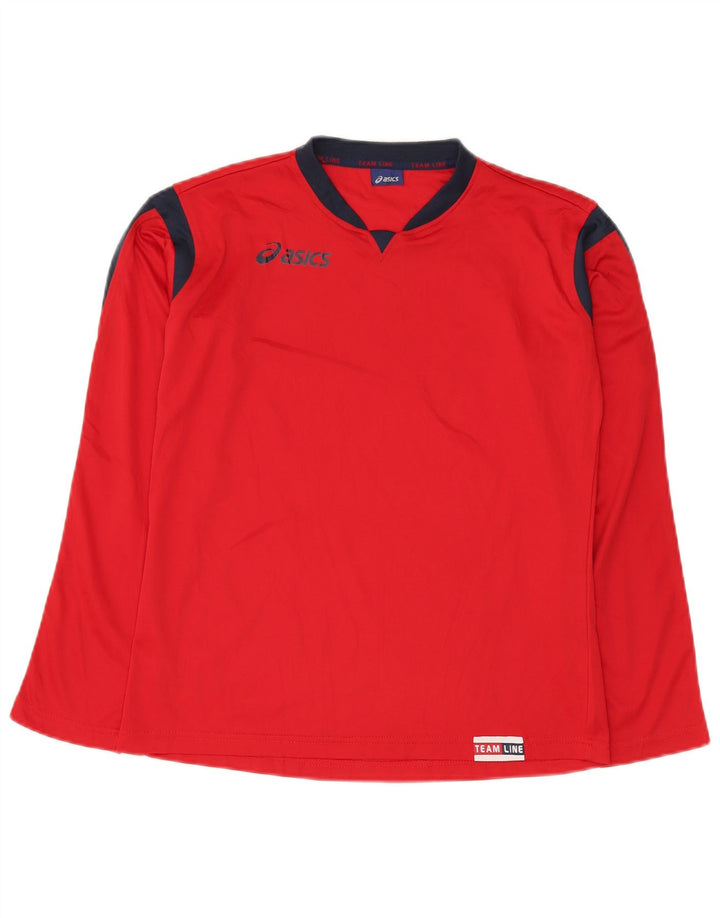 Asics Boys Top Long Sleeve 13-14 Years Red Colourblock Polyester