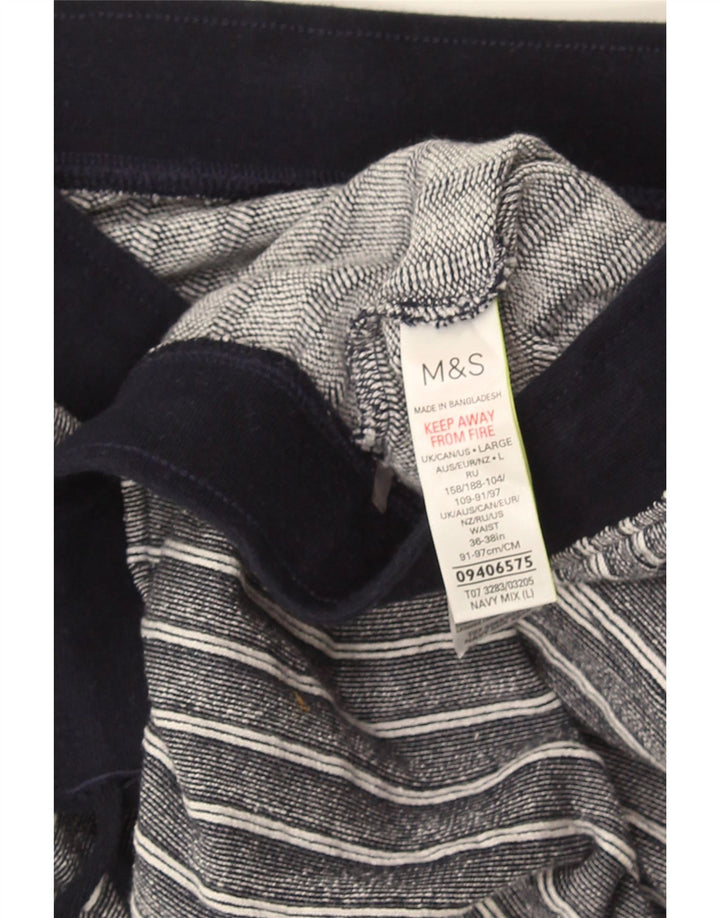 Marks & Spencer Mens Casual Shorts Large Navy Blue Striped Cotton