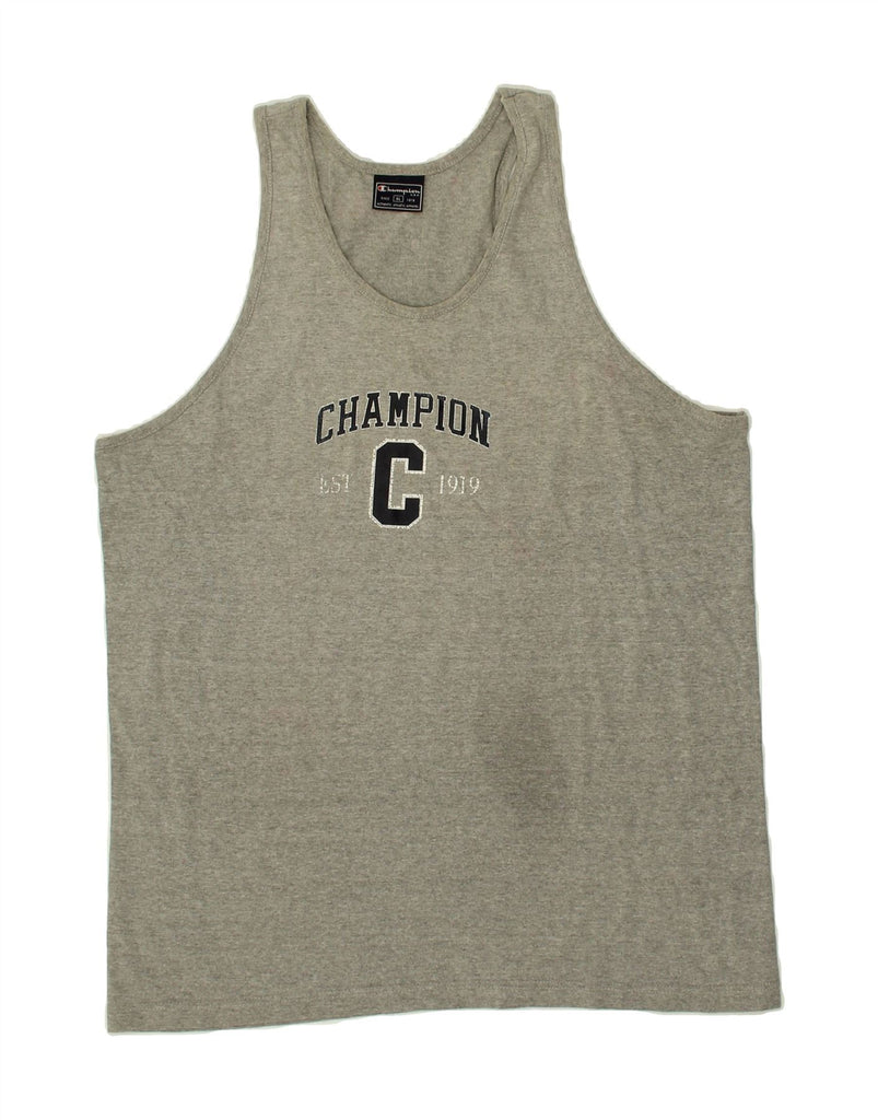 CHAMPION Womens Graphic Vest Top UK 18 XL Grey Flecked Cotton | Vintage Champion | Thrift | Second-Hand Champion | Used Clothing | Messina Hembry 