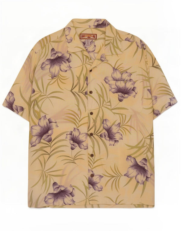 Caribbean Joe Mens Short Sleeve Shirt XL Yellow Floral Rayon
