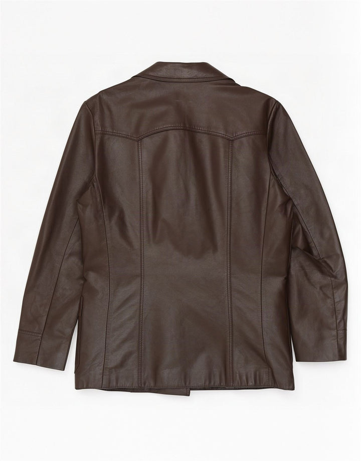Monza Mens 3 Button Leather Blazer Jacket UK 38 Medium Brown