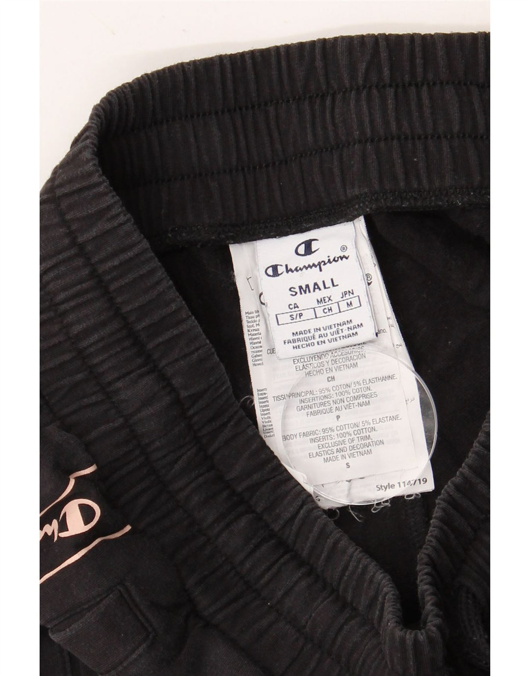 CHAMPION Womens Graphic Tracksuit Trousers Joggers UK 8 Small Black Cotton