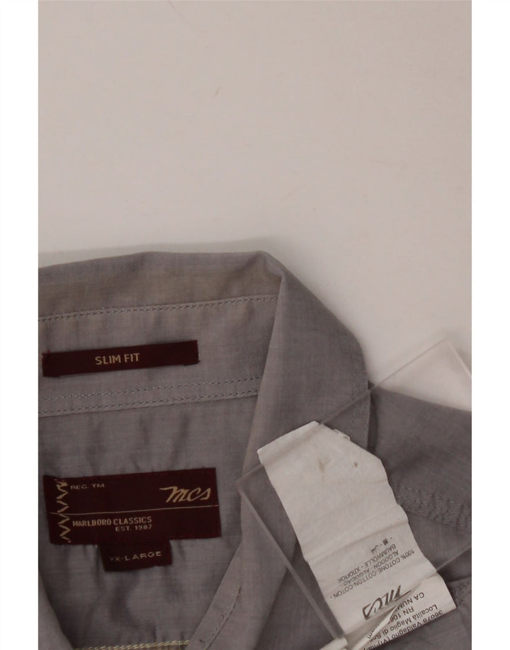 MARLBORO CLASSICS Mens Slim Fit Short Sleeve Shirt 2XL Grey Cotton