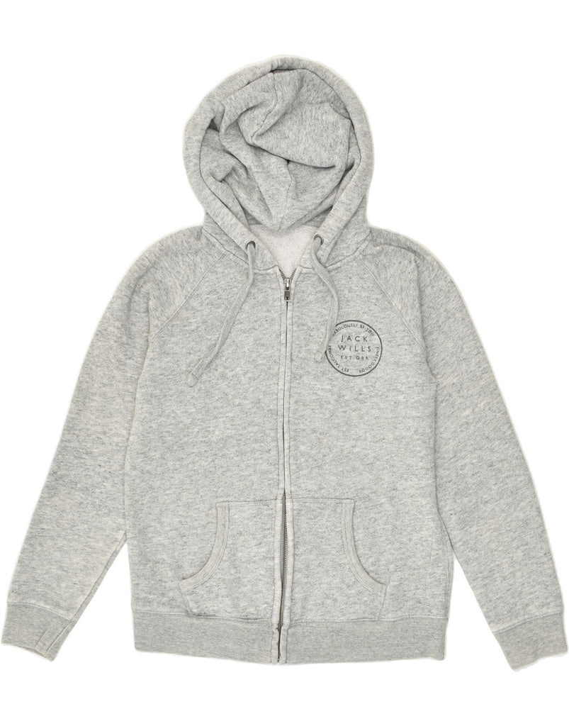 JACK WILLS Womens Graphic Zip Hoodie Sweater UK 14 Medium Grey | Vintage Jack Wills | Thrift | Second-Hand Jack Wills | Used Clothing | Messina Hembry 