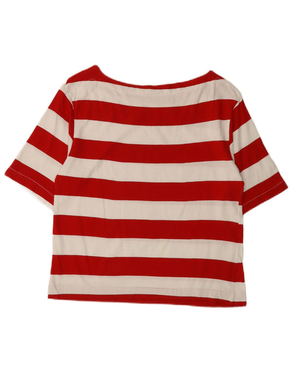 BENETTON Womens Crop T-Shirt Top UK 14 Medium Red Striped