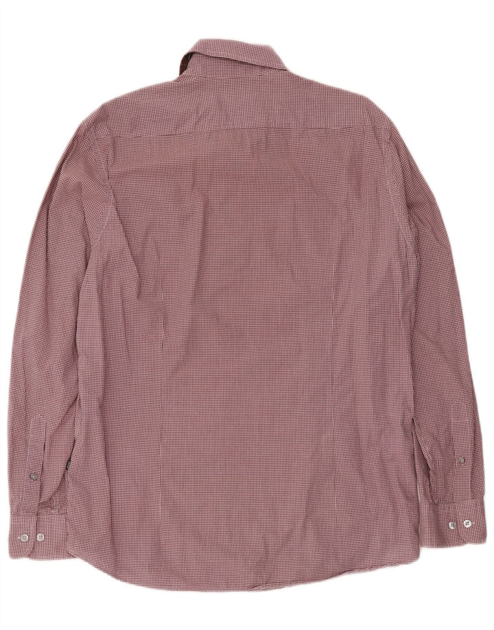 Hugo Boss Mens Regular Fit Shirt Large Burgundy Gingham Cotton