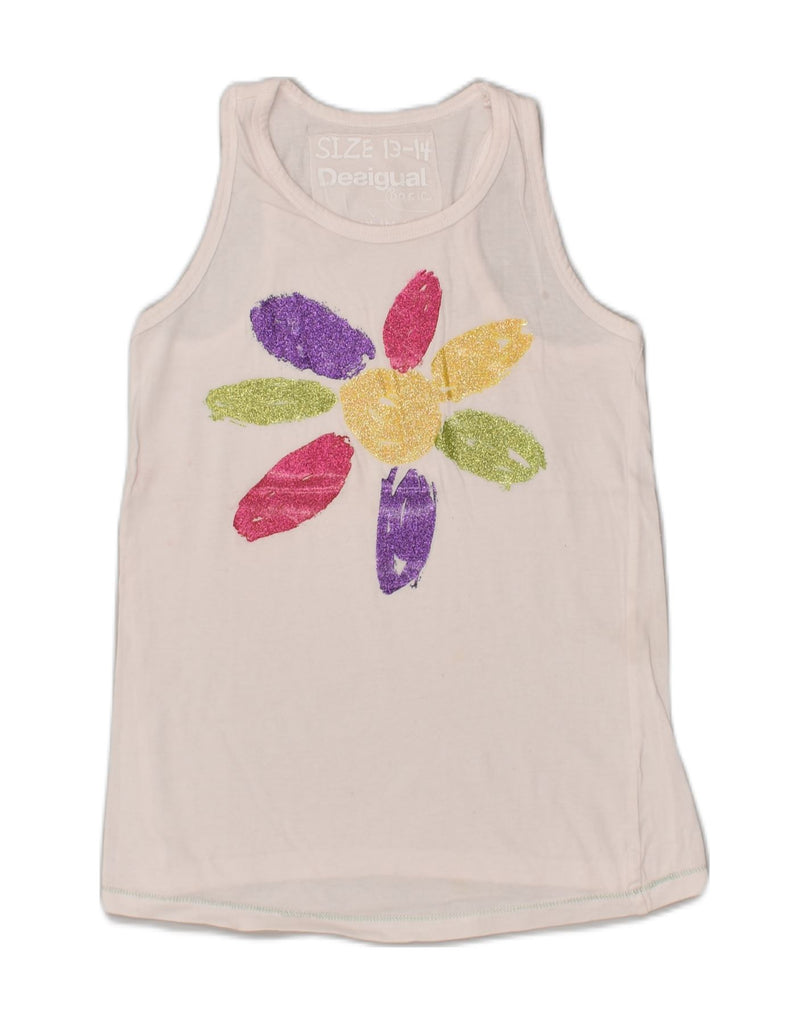 DESIGUAL Girls Graphic Vest Top 13-14 Years White Floral | Vintage Desigual | Thrift | Second-Hand Desigual | Used Clothing | Messina Hembry 