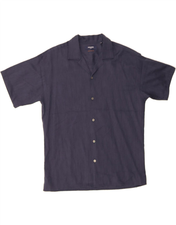 JACK & JONES Mens Short Sleeve Shirt Medium Navy Blue Lyocell Vintage Jack & Jones and Second-Hand Jack & Jones from Messina Hembry 