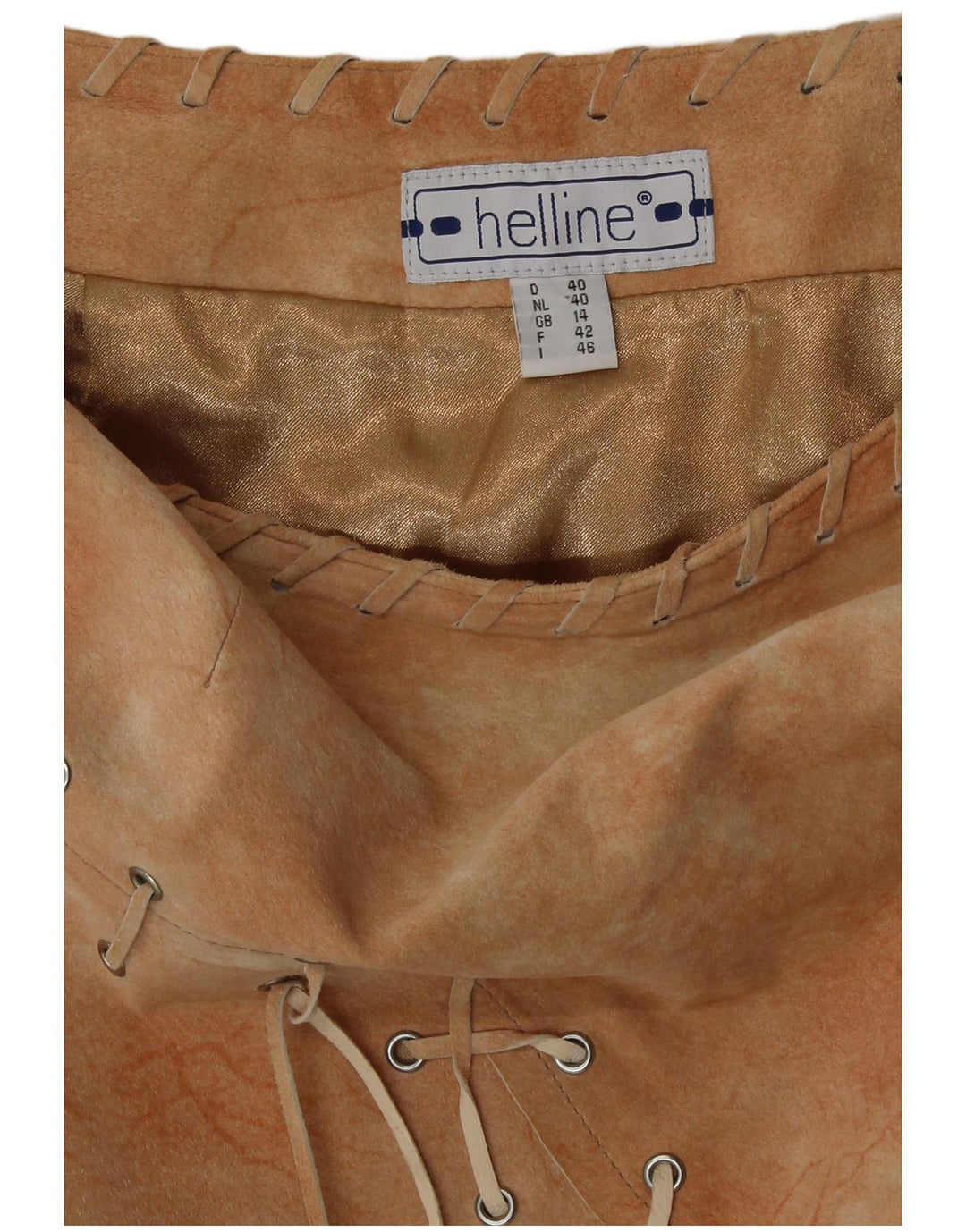 HELLINE Womens Asymmetrical Skirt UK 14 Large W30  Beige Tie Dye Leather