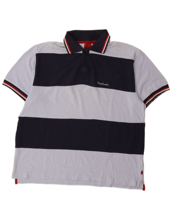 Pierre Cardin Mens Rugby Polo Shirt 2XL Blue Striped Cotton